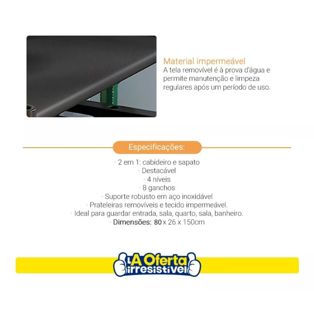 Cabideiro Sapateira Metálica Decoteam 4 Níveis 8 Ganchos Cabideiro Sapateira Metálica Decoteam 4 Níveis 8 Ganchos